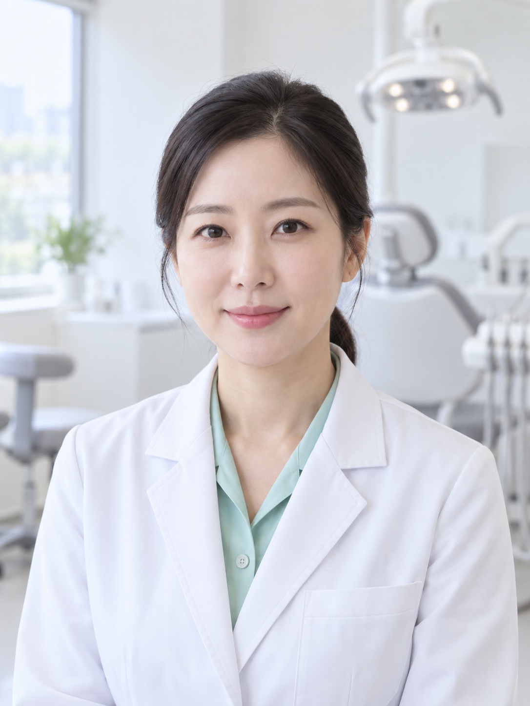 흰 가운을 입은 교정과 전문의의 상반신 사진